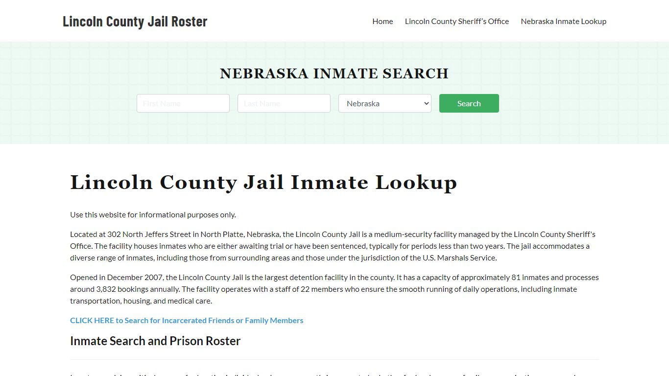 Lincoln County Jail Roster Lookup, NE, Inmate Search